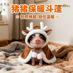 Winter Warm Cape with Plush Hat for Small Pigs, Cute Windproof Fleece Pet Mini Pig Clothing, Photo Prop