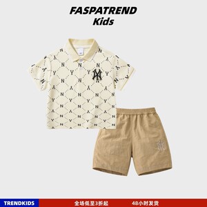 
Outlet discount boys and girls short-sleeved T-shirt suit summer middle and older children presbyopic lapel embroidered polo shirt two-piece set