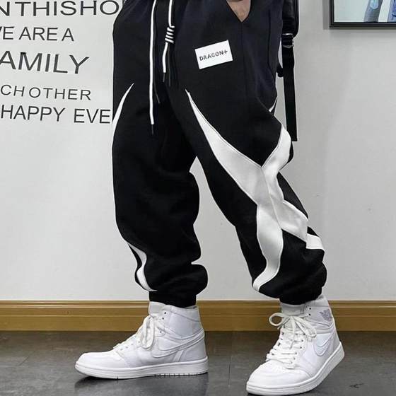 
Spring and autumn new sports pants for men, youth, trendy splicing casual pants for men, small feet, elastic waist, trendy brand harem sweatpants for men