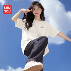 Miniso White T-Shirt for Women 2026 New Popular Summer Pure Cotton Half-Sleeve Loose Short-Sleeve Top for High School Students D