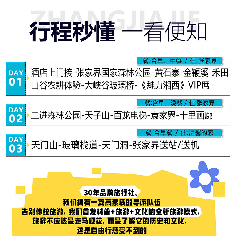 VIP免排队全含 6人小团张家界旅游纯玩3天2晚天门山国家森林公园