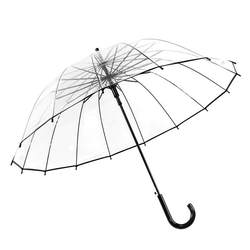 16-Rib White Skeleton Transparent Umbrella Long Handle Transparent Umbrella Automatic Creative Umbrella Dual-Use for Sun and Rain Photo Shooting Prop