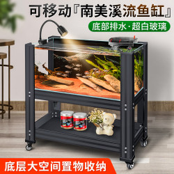 South American style stream fish tank ultra white glass bottom row tank