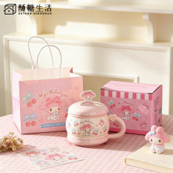 Sanrio Ceramic Mug Melody Cup with Lid for Home Use, Water Storage, Breakfast Cup, Birthday Gift for Girls