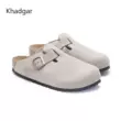 Dép Khadgar nút chai nữ mũi giày bên ngoài da thật thông thường nửa túi cặp đôi Birkenstock nửa hỗ trợ giày lười dành cho nam
