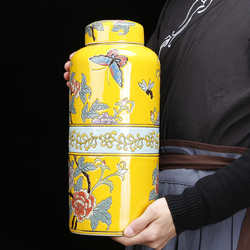 European new Chinese style hand-painted yellow vase flower arrangement ornaments living room entrance hall TV cabinet storage ceramics