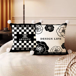 ins Modern Light Luxury Modern Black and White Simple Velvet Throw Pillow Sofa Living Room Guesthouse Lumbar Pillowcase Cushion Pillow