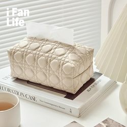 New Soft Cream Puff Cotton Round Tissue Box Double-Layer Fabric Tissue Bag Light Luxury Desktop Storage Box for Women
