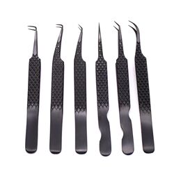 Supply grafted eyelash flowering black tweezers high precision 304 stainless steel fiber head fiber