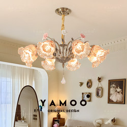 Elegant French-Style Pastoral Vintage Living Room Chandelier, Dining Room Lamp, Bedroom Warm and Romantic Retro Floral Glass Lighting