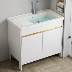 Ceramic Integrated Laundry Basin with Washboard, Space Aluminum Bathroom Cabinet Combination, Bathroom Washbasin, Household Washstand