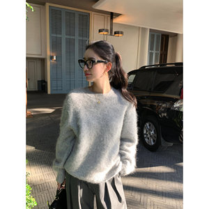 
Maven Lin Lazy Alpaca Round Neck Sweater for Women in Autumn and Winter Loose Pullover Knitted Sweater Plush Top