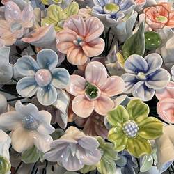 Jingdezhen Ceramic Flower Bouquet, Jingdezhen Ceramic Flowers, 5 Handmade Iron Wire Artificial Flowers, High-Temperature Handmade Qixi Festival Flower Pottery