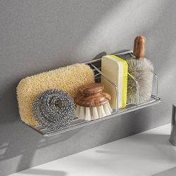 No punching stainless steel bathroom kitchen window sill rack wall hanging storage detergent steel ball sponge drain