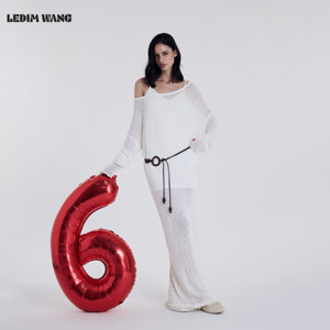 
LEDIM WANG relaxed H-shaped long-sleeved dress women's 2026 spring new white see-through loose long skirt