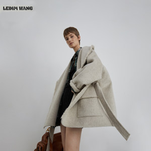
LEDIM WANG white label/lazy wide version woolen coat for women 25 new winter desert gray mid-length coat