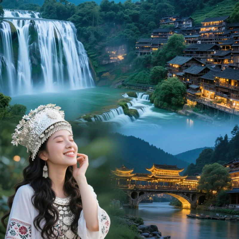 含机票 贵州贵阳旅游黄果树瀑布小七孔西江苗寨纯玩5天4晚跟团游