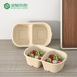 Shengquan Natural Color Disposable Biodegradable Pulp Single-Compartment Food-Grade Lunch Box Sushi Salad Takeaway Box Lunch Box