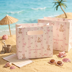 Floral Bunny Gift Bag Storage Bag, High-Quality Cardboard Tote Bag, Square Birthday Gift Handbag, Thickened