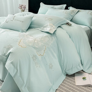 Category A maternal and infant grade pure cotton brushed four-piece set, long-staple cotton, thickened sheets, quilt cover, fitted sheet bedding 4