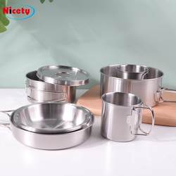 Camping set 304 stainless steel pot 8 piece set outdoor picnic barbecue camping cookware kitchenware tableware set