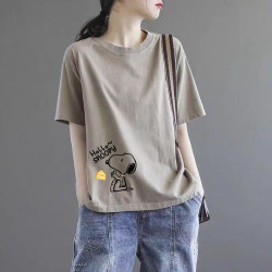 Brand Discount Store Genuine Women's Clothing 100% Pure Cotton Short-Sleeved Top Loose Casual Plus Size Printed Summer T-Shirt Trendy