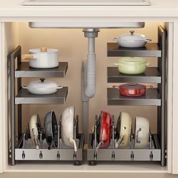 Youqin Cookware Storage Rack Kitchen Shelf Multi-Layer Cabinet Under-Sink Pot Rack Multifunctional Adjustable