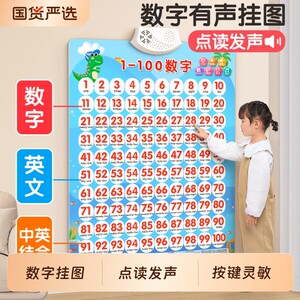 
Children's digital wall chart 1 to 100 cognitive early education audio children's literacy point reading baby pinyin card English