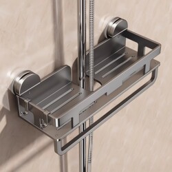 Household Shower Rack, Bathroom No-Drill Space Aluminum Shower Room Shower Rod Toilet Storage Shelf