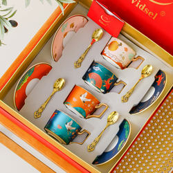 Coffee Cup and Saucer Set, High-End and Exquisite, Practical Gift for Birthdays, Housewarming, Newlyweds, Weddings, Ceramic Cup Gift Box