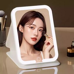 Led Makeup Mirror with Light, Foldable Dressing Table, Smart High-Definition Desktop Portable Mirror for Student Dormitory