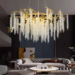 Cross-border grape crystal lamp long creative branch living room lamp French light luxury modern simple bedroom restaurant chandelier