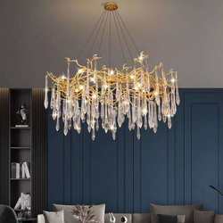 Modern crystal chandeliers light luxury art living room dining room lamp villa hotel branch personalized chandeliers all copper atmospheric lights