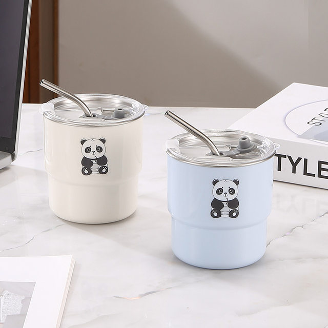 304 stainless steel coffee cup cartoon mug student portable straw water cup high appearance