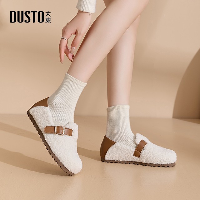Dadong plush fleece breenberg shoes for women 2025 new autumn and winter wear fur shoes for outside wear beans shoes for winter cotton shoes