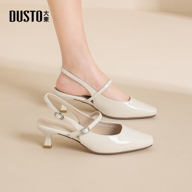 Dadong high heel sandals for women 2025 new summer Baotou French temperament single shoes one-strip slim heel high heels