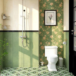 300*1200 Specifications Green American Retro Pastoral Style Small Flower Brick Kitchen and Bathroom Hotel B&B Coffee Shop
