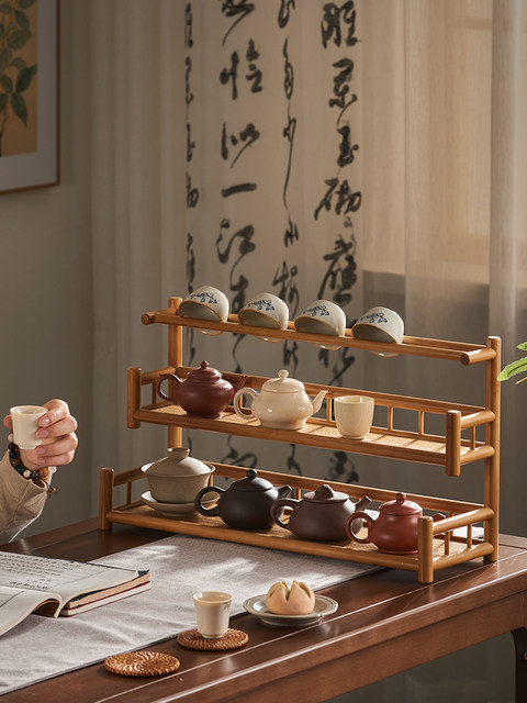 Tea cup rack Chinese small-sized Bogu rack tea set teapot storage rack ...