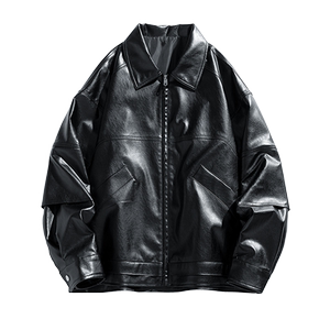 
NEW BOLUNE/New Balance American fashion brand leather jacket men's spring and autumn casual loose couple work jacket