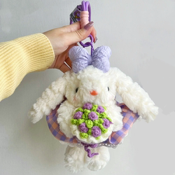 Lop-Eared Rabbit Keychain Plush Toy Doll Pendant with Bow, Suitable for Holding Flowers, Car Pendant