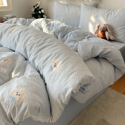 Class a Double-Layer Gauze Four-Piece Bedding Set, Pure Cotton, New Style Bed Sheet, Duvet Cover, Student Dormitory Three-Piece Set 4