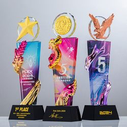 Resin Crystal Trophy Medal with Engraving Photo Recognition Gift for Outstanding Employees Company Annual Meeting Retirement Anniversary Awards