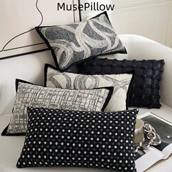 Italian Classic Sofa Pillow, Black and White Light Luxury Lumbar Pillow, Italian Minimalist Lumbar Support Pillow, Car and Office Waist Support