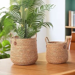 Nordic Simple Straw Woven Flower Pot, Rattan Woven Flower Basket, Floor-Standing Green Plant, Large Potted Plant Set, Living Room Home Decoration