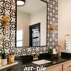 Asttile Retro Bohemian Black and White Bathroom Kitchen Non-Slip Floor Tiles Wall Tiles Handmade Tiles 200
