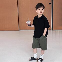 Boys' Short-Sleeved T-Shirt Kidsren's Summer Polo Shirt 2026 Summer New Style Medium and Large Kidsren's Boys' Pure Cotton Lapel Top