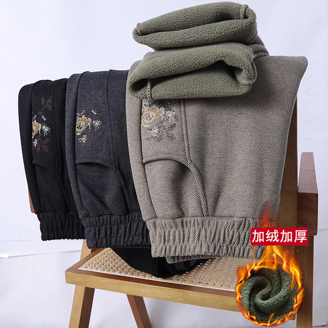 New style velvet pants for middle-aged and elderly mothers, autumn and winter cotton trousers, outer wear, middle-aged women's trousers, thick warm trousers