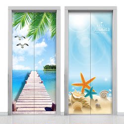 Self-Adhesive Modern Elevator Door Stickers, Renovation Decorative Stickers, Sea View Simple Removable Elevator Protective Film, Waterproof Decals