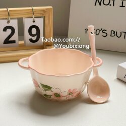 Coral Sea Double-Eared Bowl, Beautiful Rice Bowl for Home Use, 2025 New Model Ceramic Couple Bowl, Salad Oatmeal Yogurt Bowl