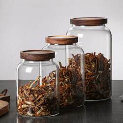 Tangerine peel jar, high temperature resistant glass, acacia wood sealed jar, transparent storage bottle, high borosilicate glass storage jar